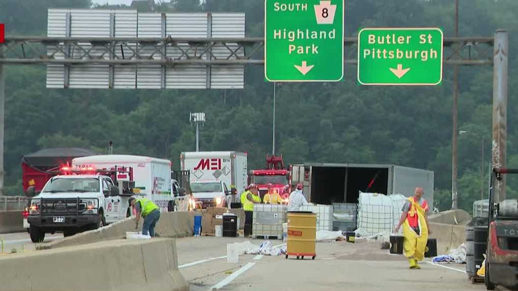 Crews cleaning up 'hazardous materials' from overturned tractor-trailer in Sharpsburg