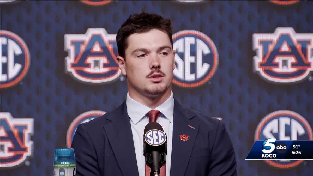 Former OU quarterback Jackson Arnold speaks at SEC Media Days with Auburn