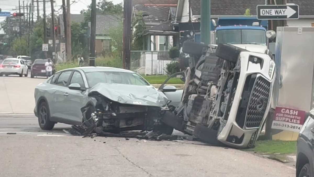 One taken to hospital after crash involving flipped car in St. Claude neighborhood