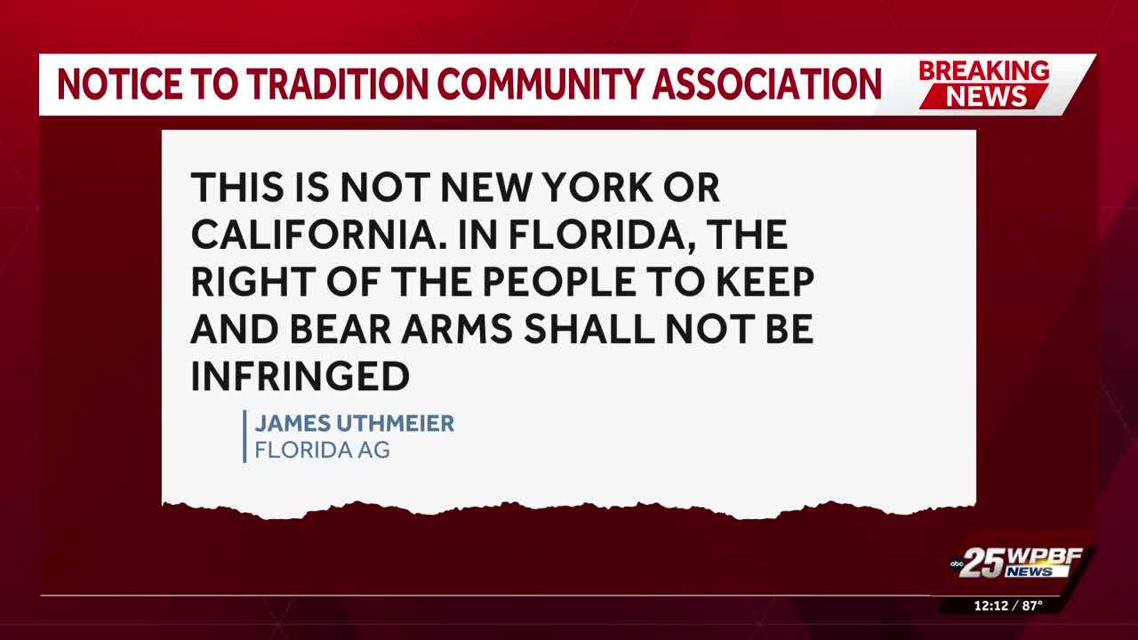 Florida attorney general warns Port St. Lucie HOA over gun restrictions