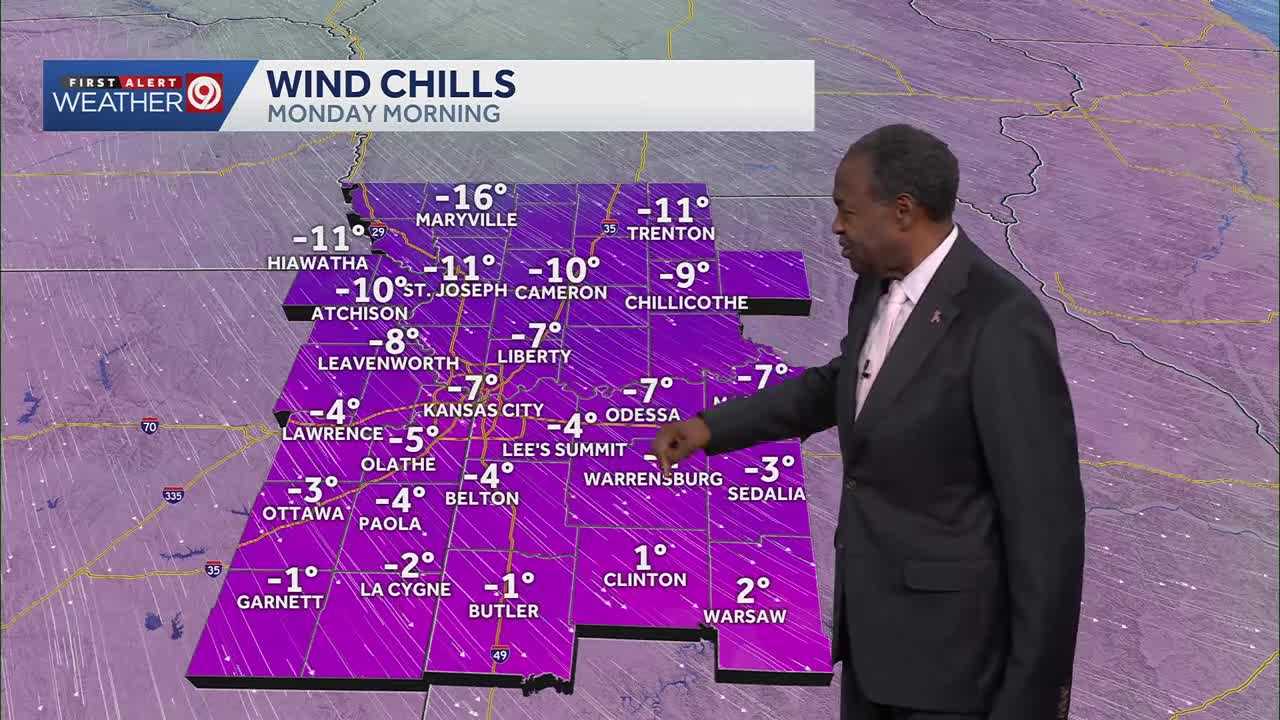 Snow ends but Kansas City wind chills plunge below zero Monday