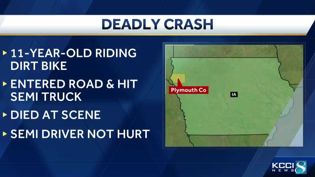 Fatal Iowa crash: 11-year-old on dirt bike killed in crash with semi