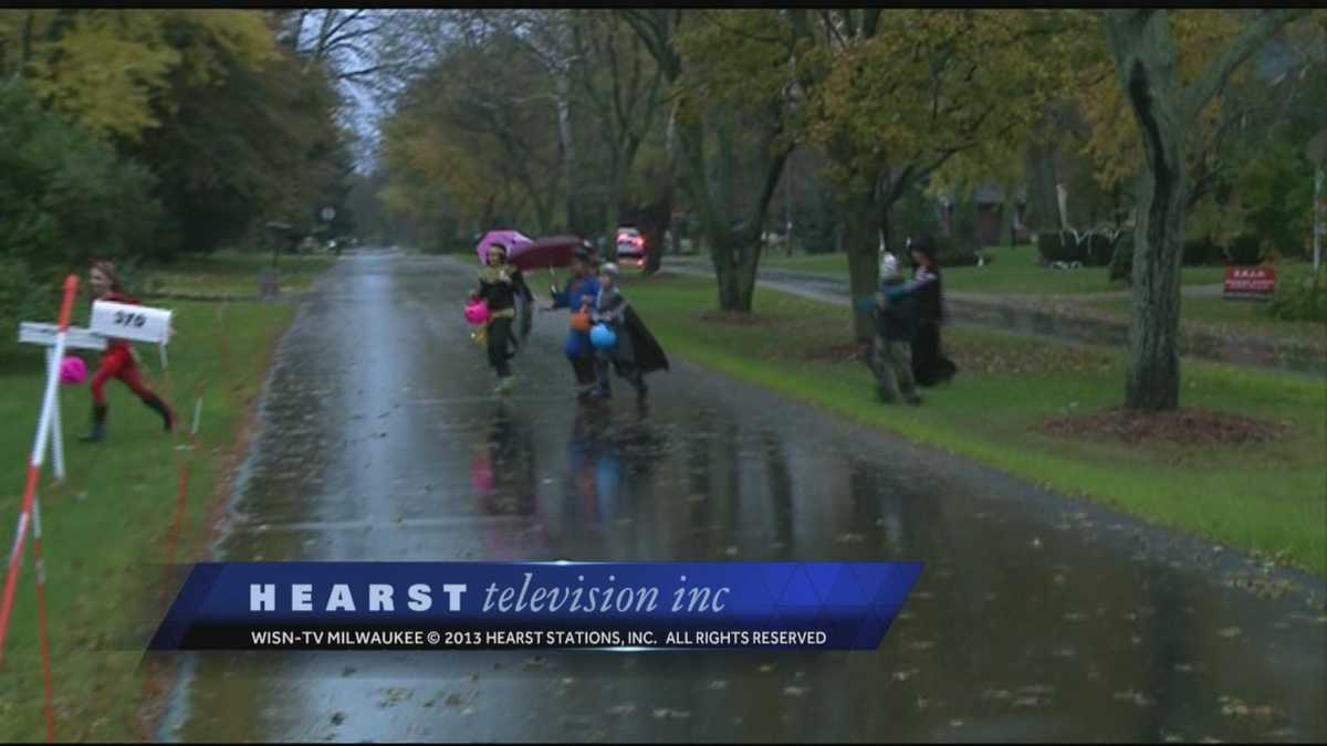 Brookfield trick or treaters in the rain