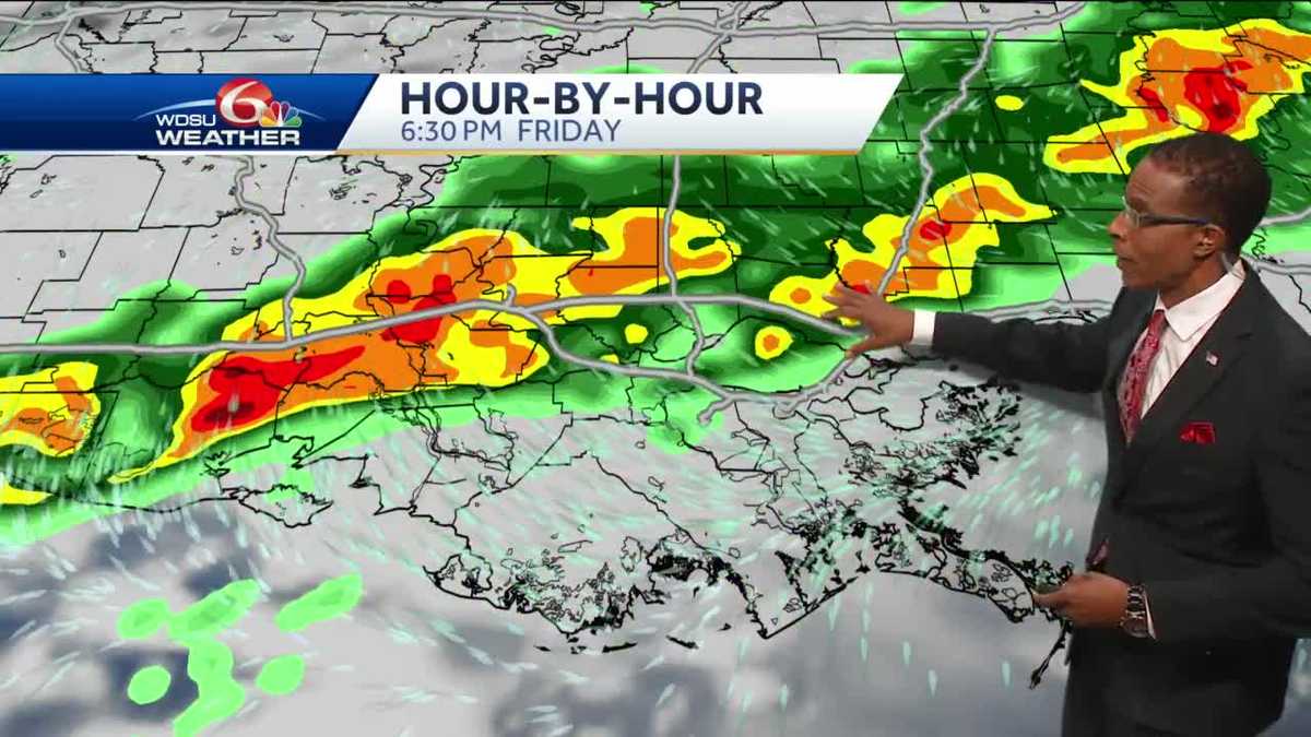 A cloudy and rainy Friday afternoon and evening