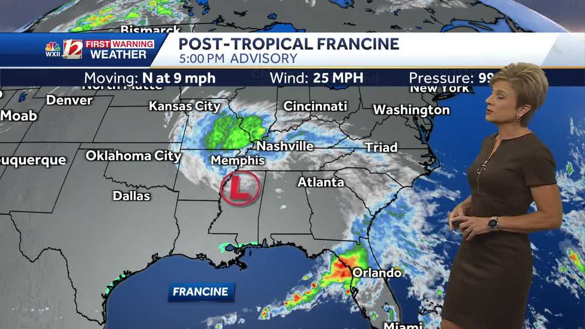 Francine remnants moving inland over Mississippi Latest track