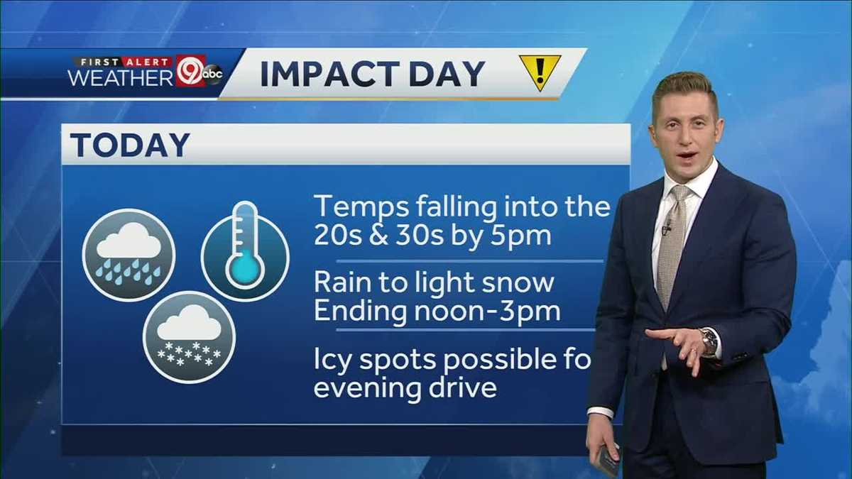 Temperatures to plunge today, rain switching to snow