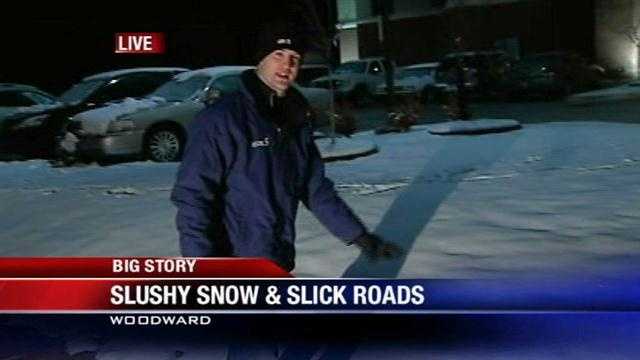 Woodward snow melts, roads slick