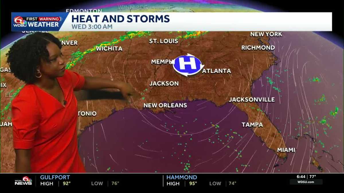 Hot start to a new work week with spotty storms before lower humidity arrives in your Louisiana forecast