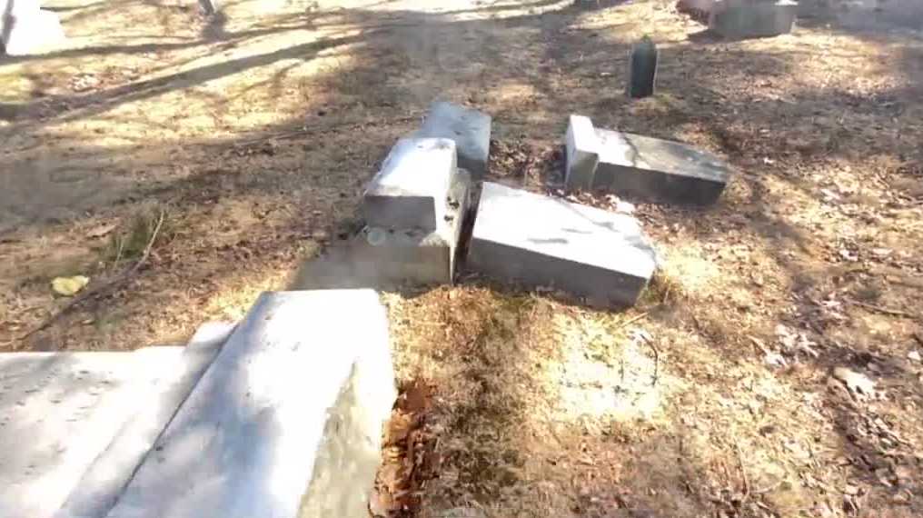 Headstones toppled, painted in Manchester NH cemetery