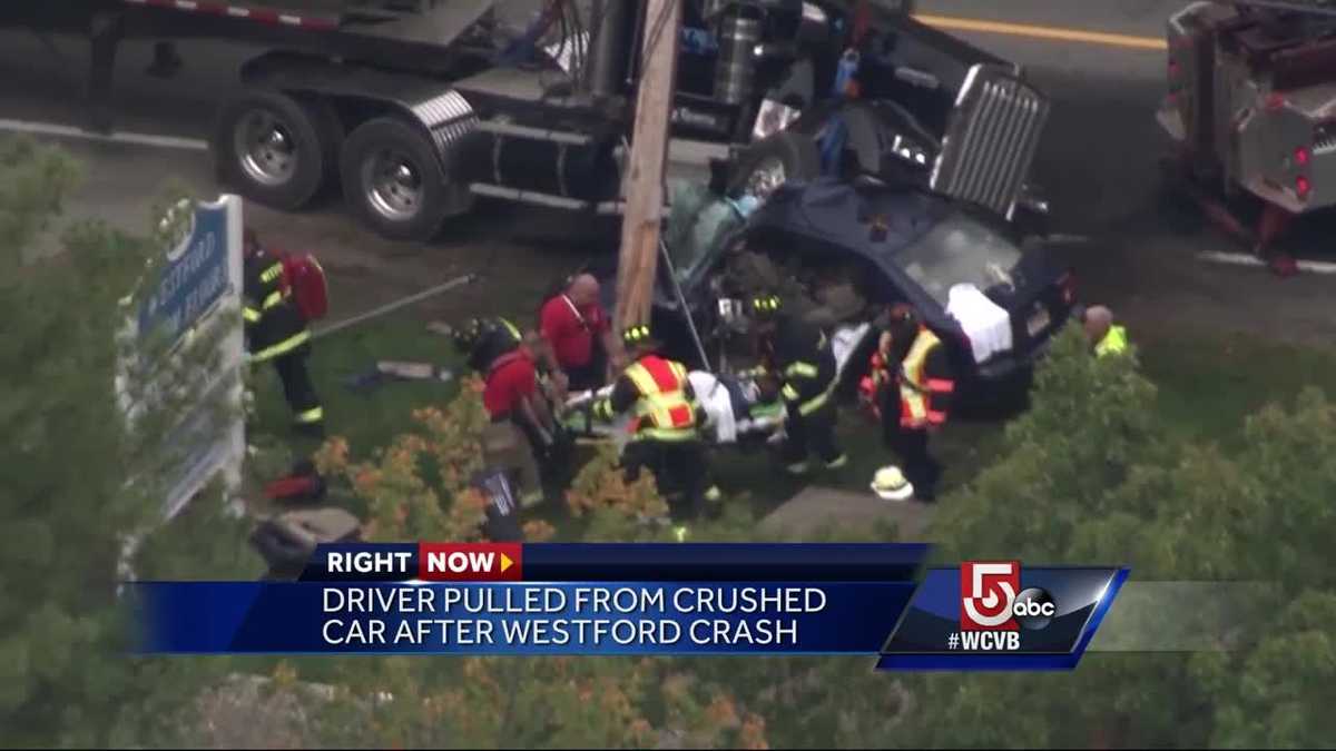 Driver pulled from crushed car in Westford crash