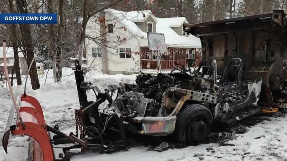 Plow truck catches fire while clearing roads in Goffstown - WMUR