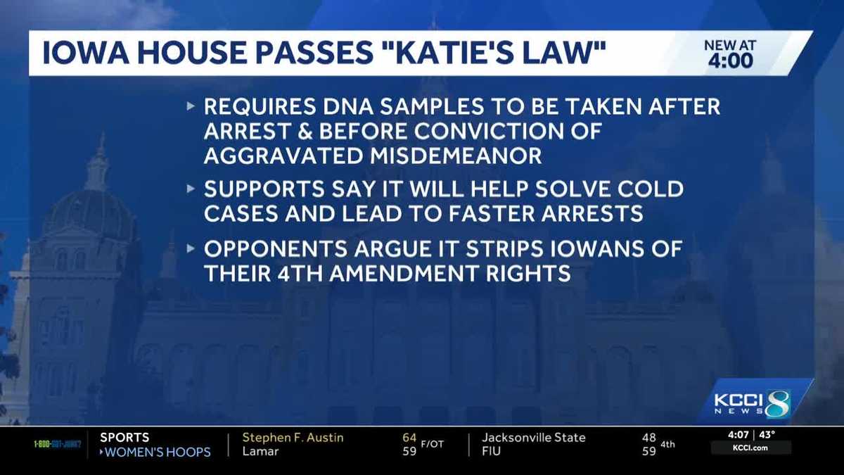 Bill requiring DNA samples from some Iowa arrestees passes House