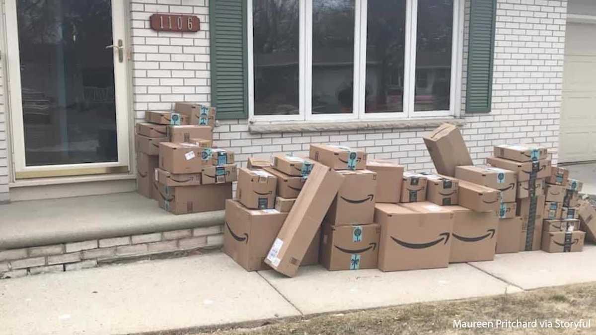 Wife saves Amazon boxes for six months to prank husband