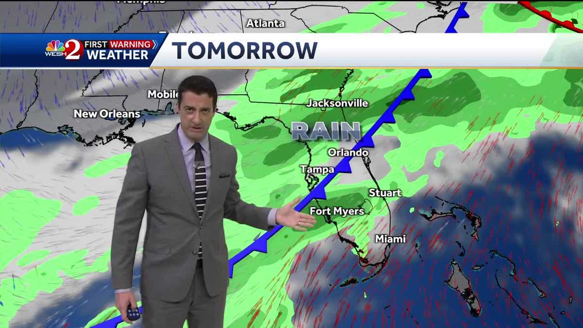 Cold front arrives with a few storms Tuesday.