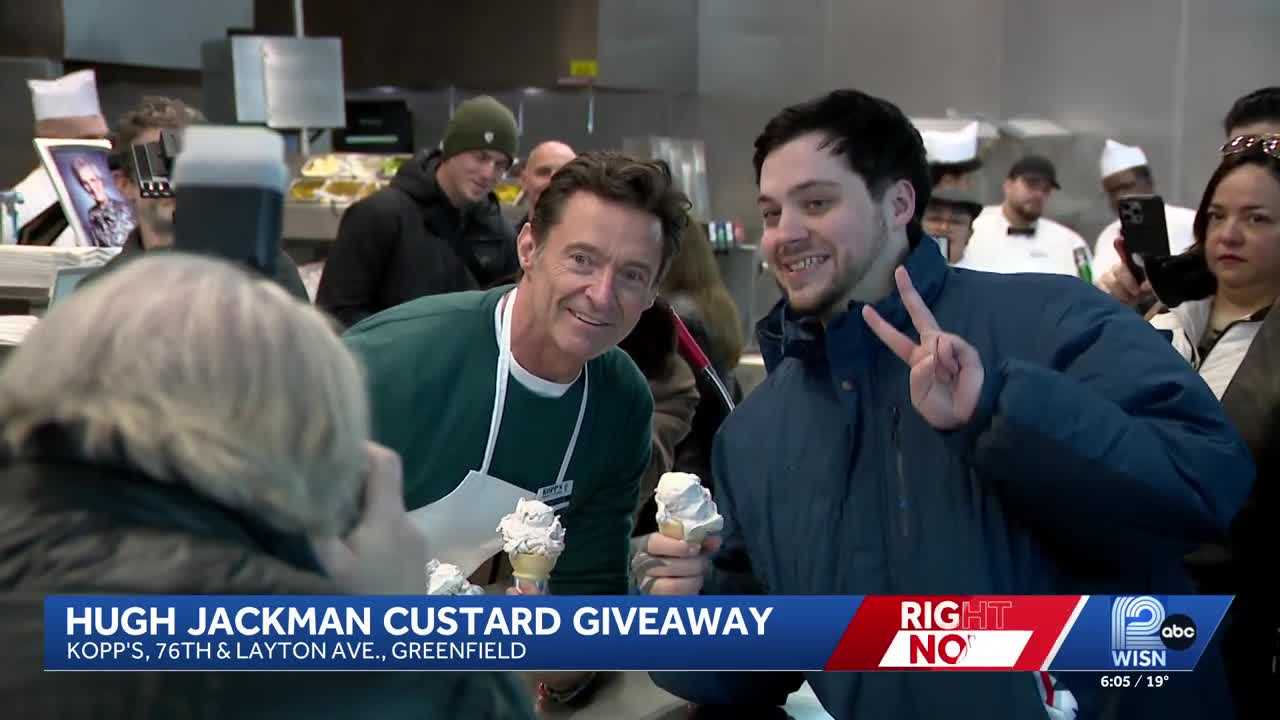 VIDEO: Hugh Jackman serves custard to hundreds in Wisconsin