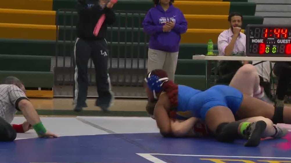Des Moines Public Schools girls wrestling celebrates first home dual at Hoover
