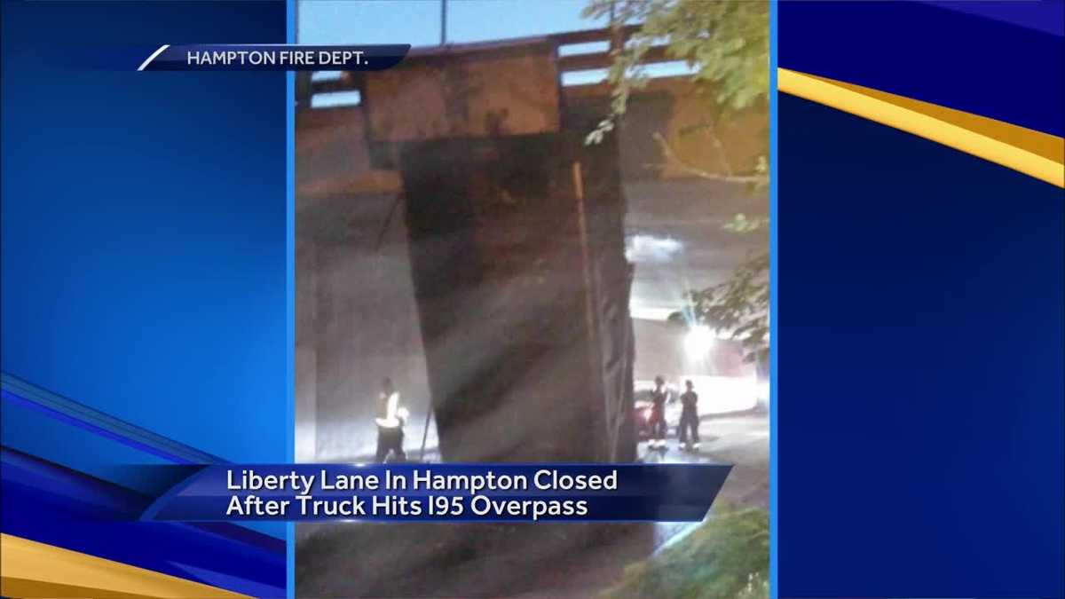 Dump truck hits I95 overpass in Hampton
