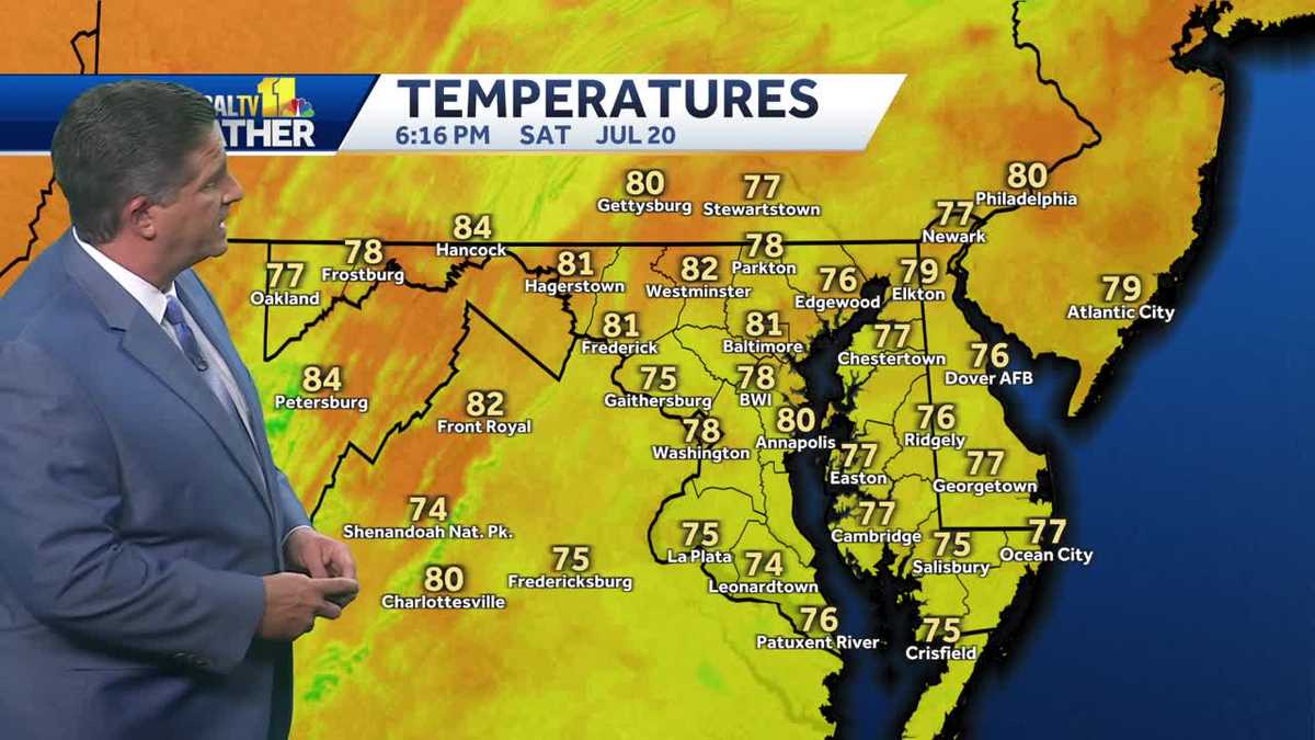 Chance of showers Saturday night before a warm and humid Sunday