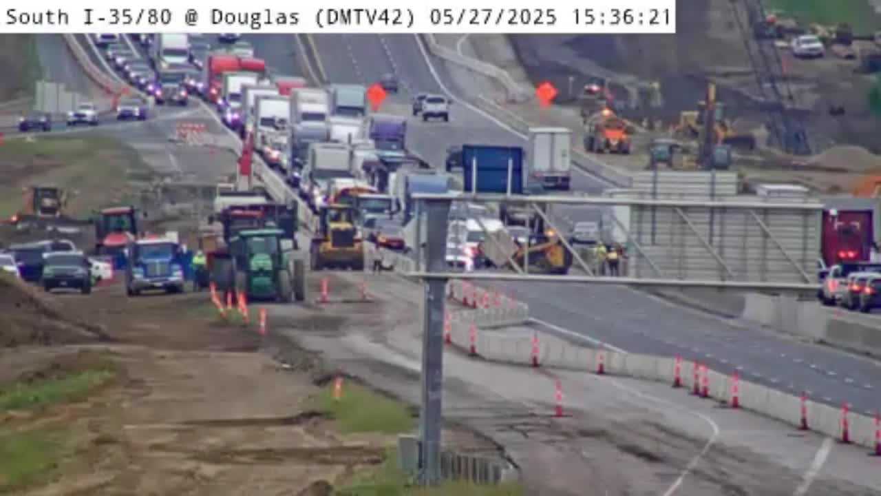 Traffic at standstill after crash on 80/35 near Douglas Avenue