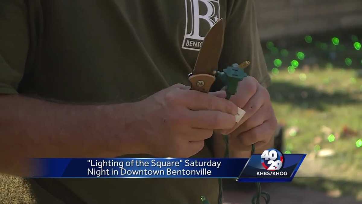 Christmas lights go up on the Bentonville Square