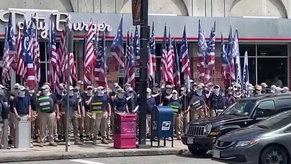 Altercation breaks out at Patriot Front hate group march