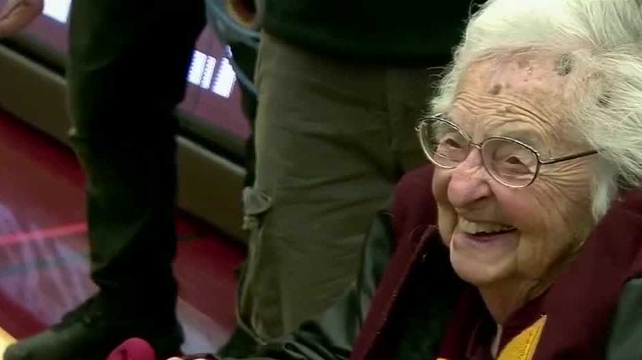 Sister Jean, days after turning 104 years old, throws out first