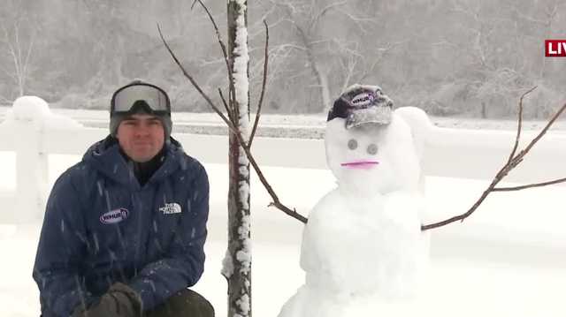 WMUR reporter shows off snowman in Concord, New Hampshire