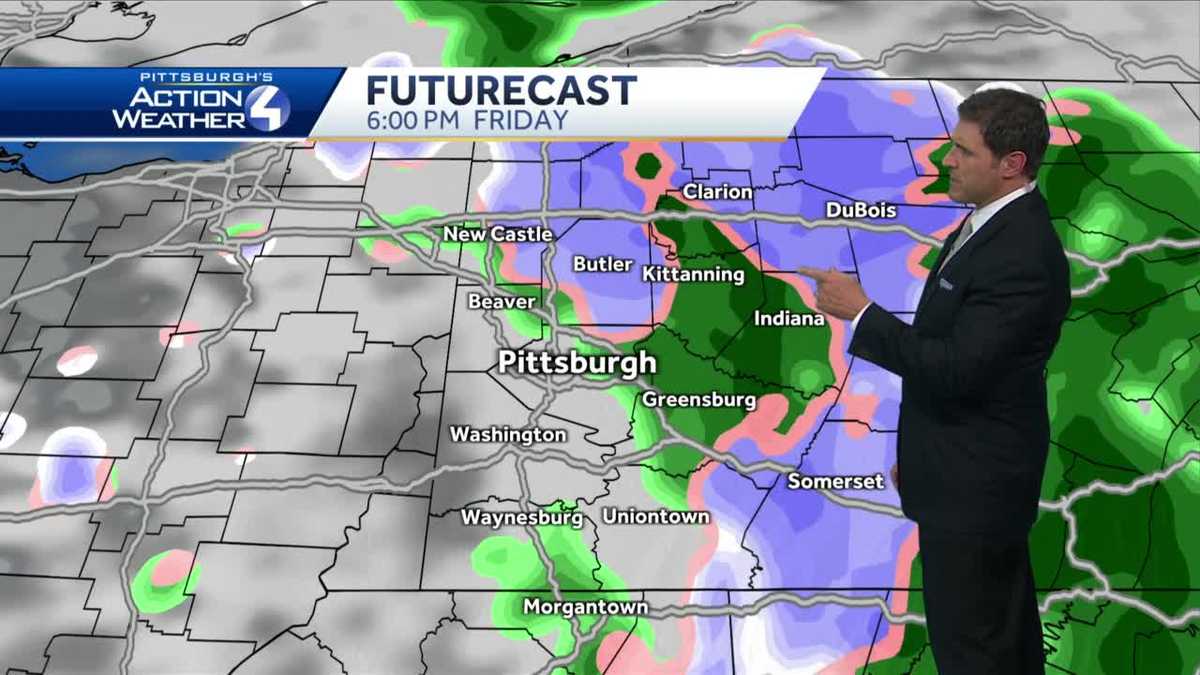 Rain showers today, transitioning to light snow this evening