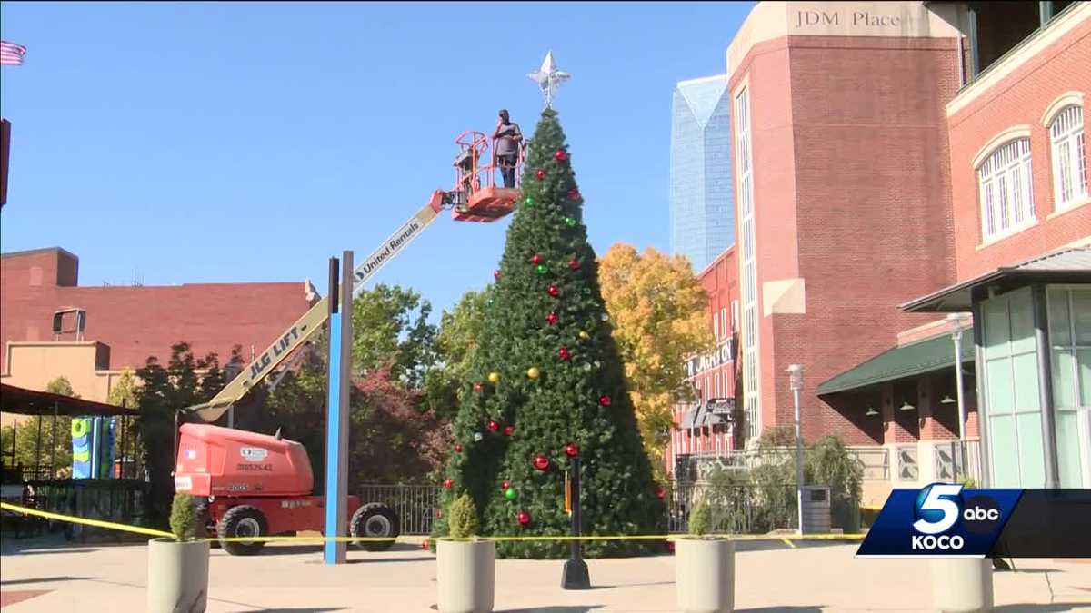 Bricktown Christmas tree starting to go up ahead of holidays