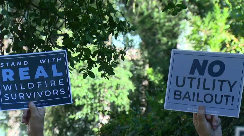 Wildfire survivors protest outside Gov. Newsom's mansion over utility liability proposal