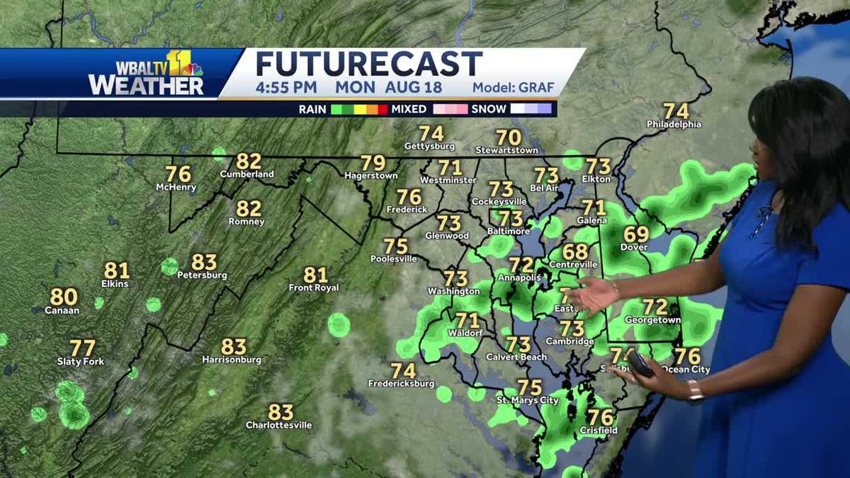Monday afternoon temperatures in the 70s throughout Maryland