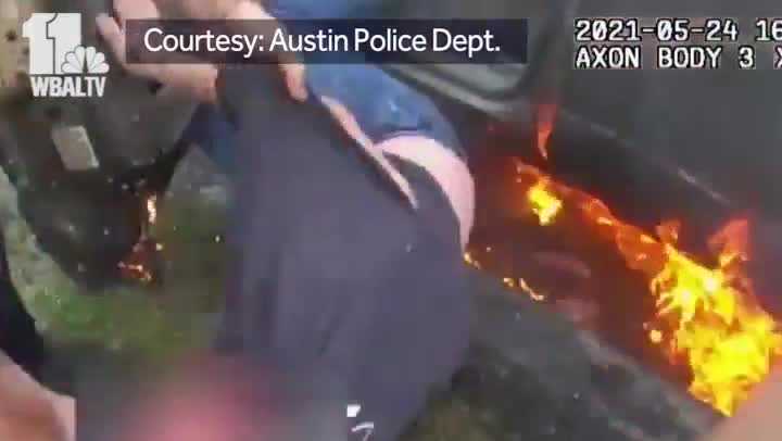 Police officers in Texas rescue man from fiery pickup truck