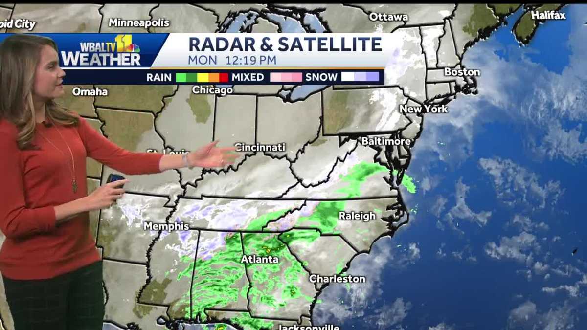 Cloudy skies, mid 40s Monday