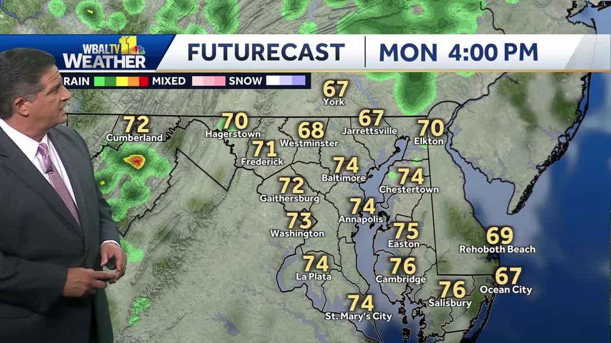 Cloudy skies will continue with a chance of rain on Monday