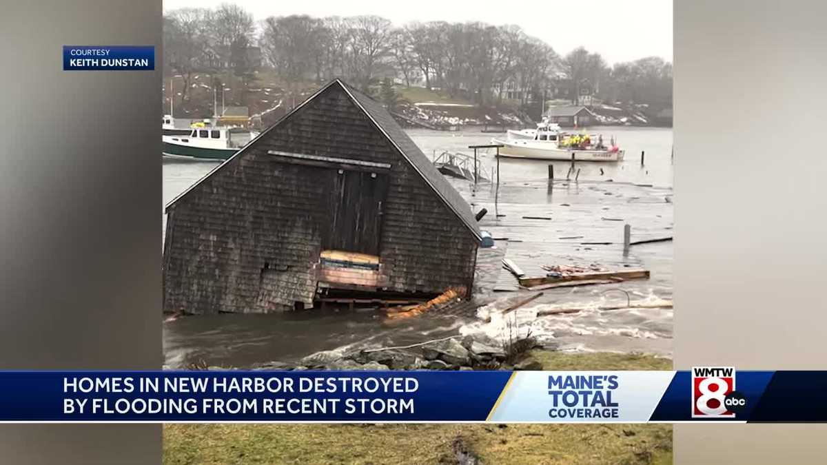 Storm washes several buildings in New Harbor into the water