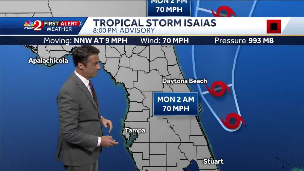 Tropical Storm Isaias just offshore of Florida's coast