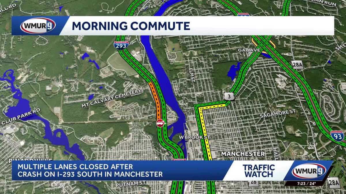 Multiple lanes closed on I-293 south in Manchester due to crash