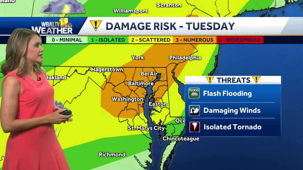 Heavy thunderstorms could bring damaging winds and flash flooding