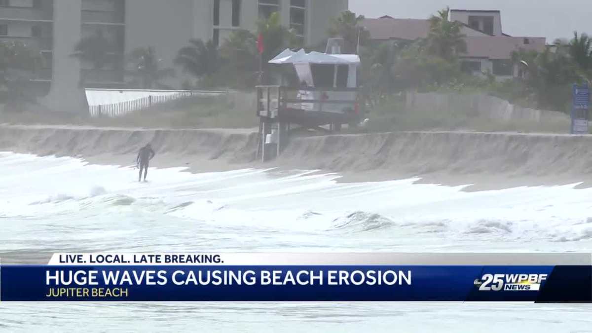 Huge Waves Causing Beach Erosion In Jupiter Beach