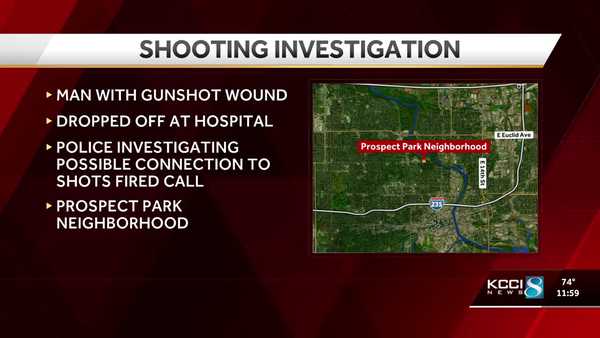 shooting investigation underway after man arrives at des moines hospital with gunshot wound