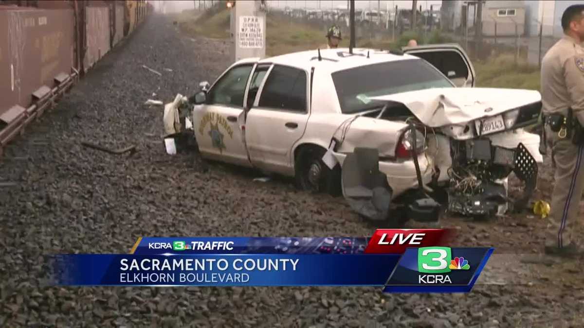 CHP vehicle hit by train near headon crash in Sac County