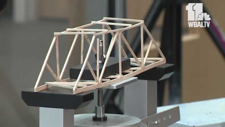 Students test their bridges in inaugural Maryland Bridge Challenge