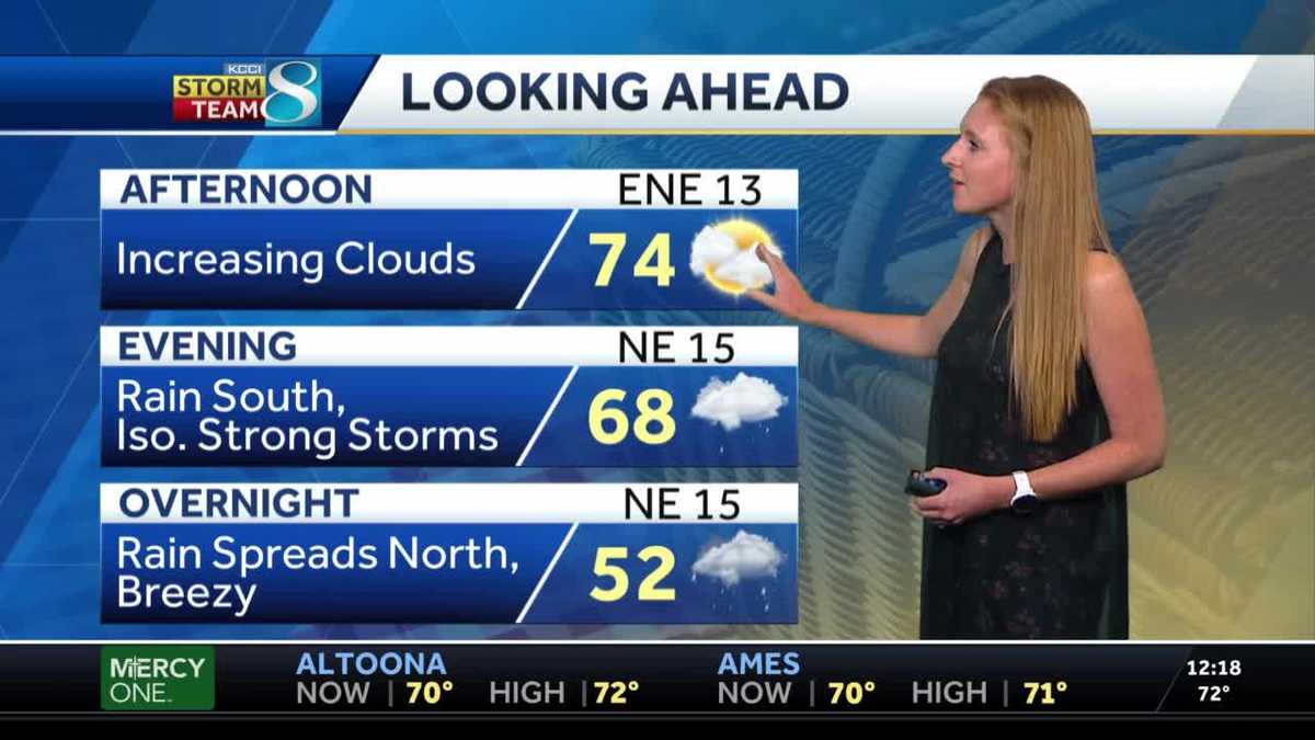 Clouds increase Monday afternoon, rain moves in later