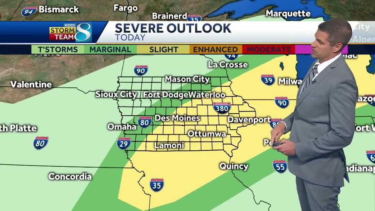 Scattered storms could become severe later today