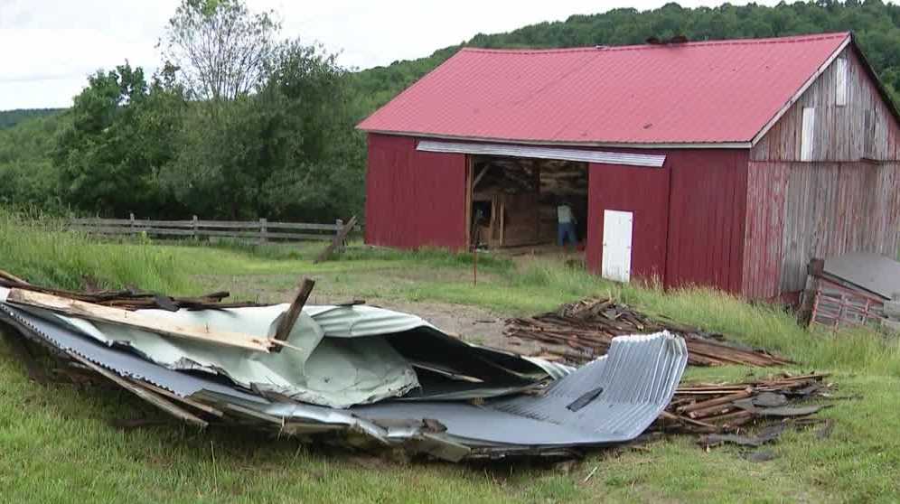 Machine shed ripped from foundation at Western Pa. farm after strong storms