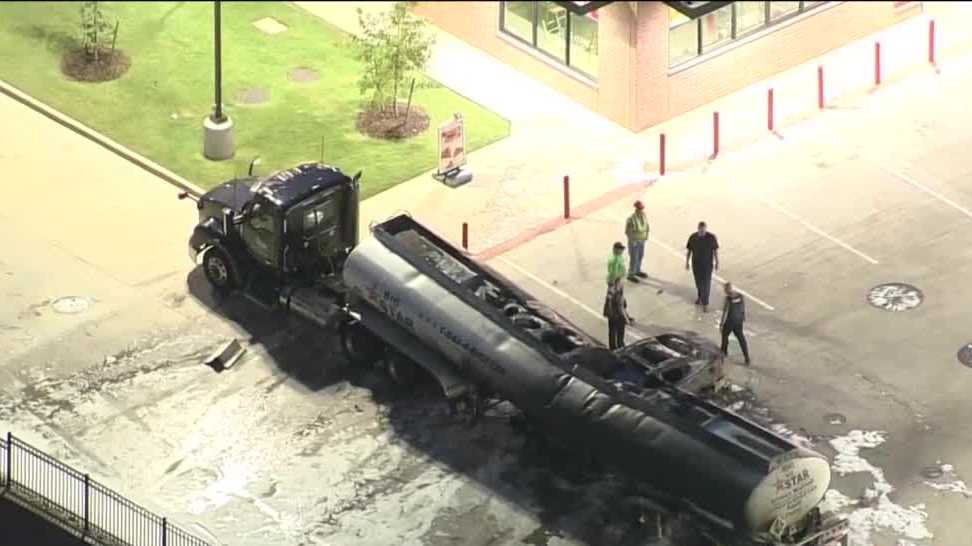 TANKER FIRE Fuel tanker catches fire after crash at NW OKC gas station