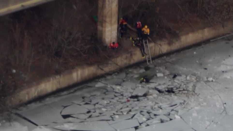 Woman dies after car plunges 120 feet from I-376 in Pittsburgh through icy Mon River