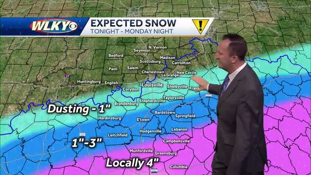 Accumulating snow, especially south of Louisville tonight