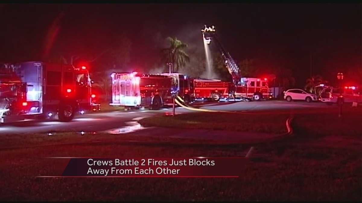 Crews battle 2 fires just blocks away from each other