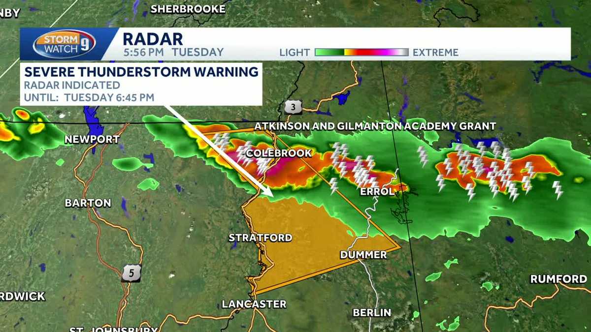 Severe thunderstorm warning issued for northern New Hampshire